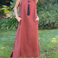 Women's Solid Color Round Neck Sleeveless Vest Cotton and Linen Dress