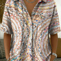 Women's Vintage Botanical Floral Casual Polo Collar Short-sleeved Linen And Cotton Shirt