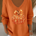 Women's Vintage Shiny Pumpkin Art Print Casual Pullover Sweater