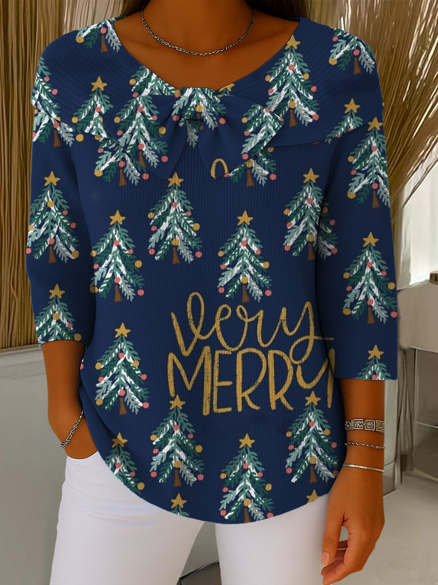 Vintage Christmas Tree Art Print Buttoned Cardigan Sweater