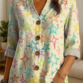 Women's Floral Flowers Pattern Print Casual Cotton And Linen Shirt