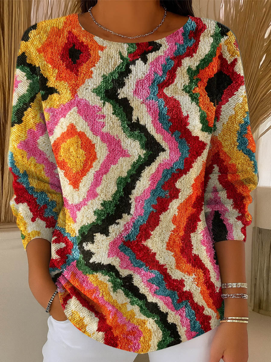 womens-vintage-pattern-art-print-casual-pullover-sweater-kshr