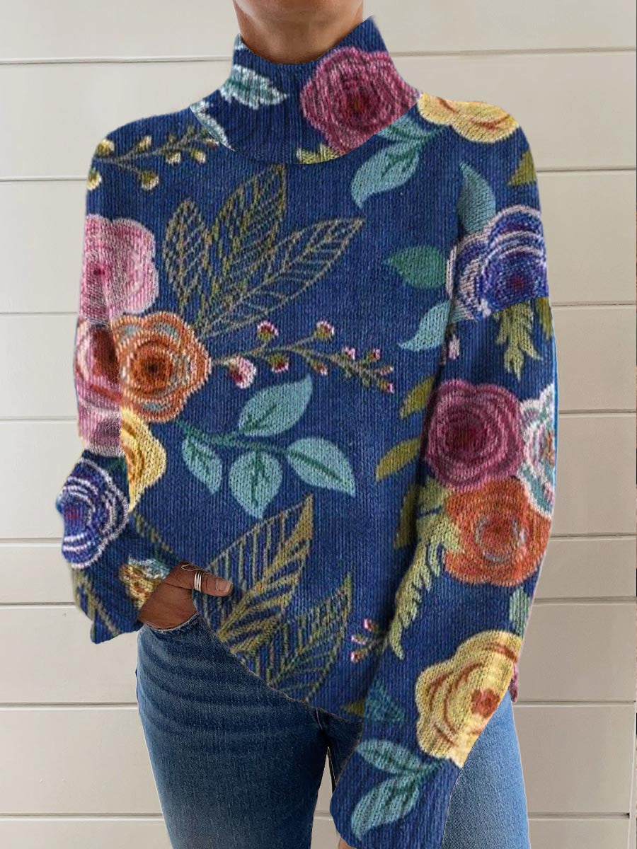 vintage-vintage-art-flower-print-knit-turtleneck-pullover-sweater