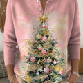 Women's Christmas Tree Art Print Buttoned Cardigan Sweater