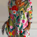 Women's Lovely Floral Art Print Casual Cotton Shirt