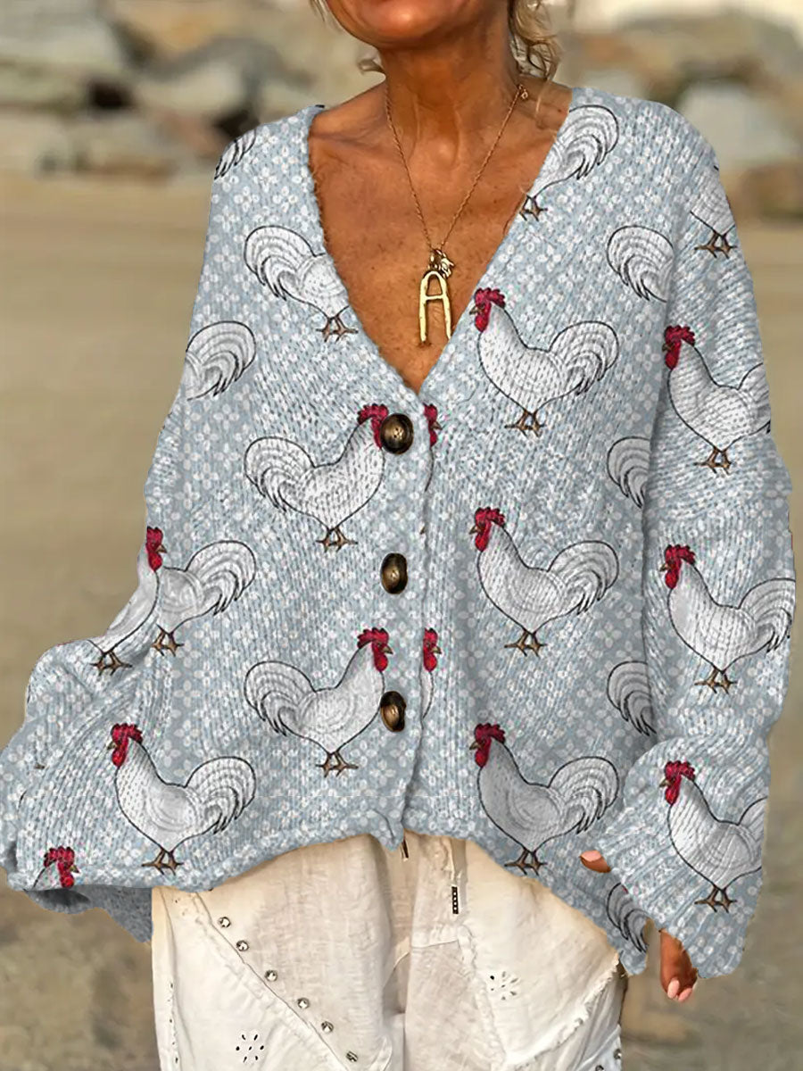 womens-vintage-chicken-flower-art-print-casual-pullover-sweater-jvcj