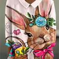 Women's Easter Bunny Colorful Art Print Casual Cotton And Linen 3/4 Sleeve Shirt