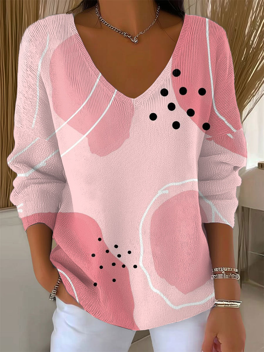 Women's Vintage Abstract Geometry Art Print Casual Pullover Sweater
