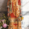 Women's Vintage Ethnic Geometric Floral Art Print Dress