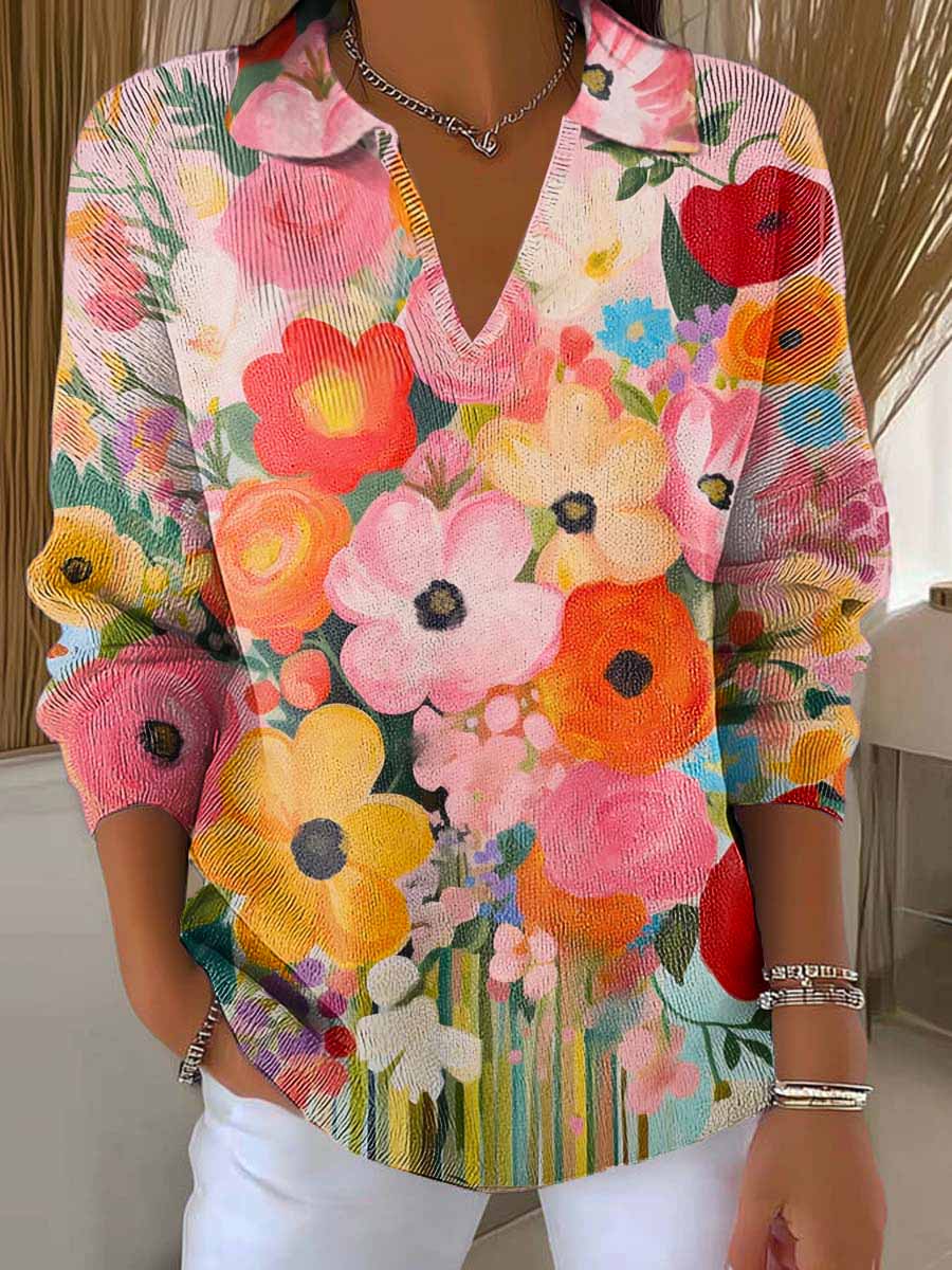 Women's Vintage Floral Art Printed Casual Sweater