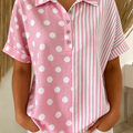 Artistic Polka Dot & Stripe Cotton-linen Blouse