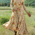 Women's Retro Floral Art Print Long-sleeved Dress