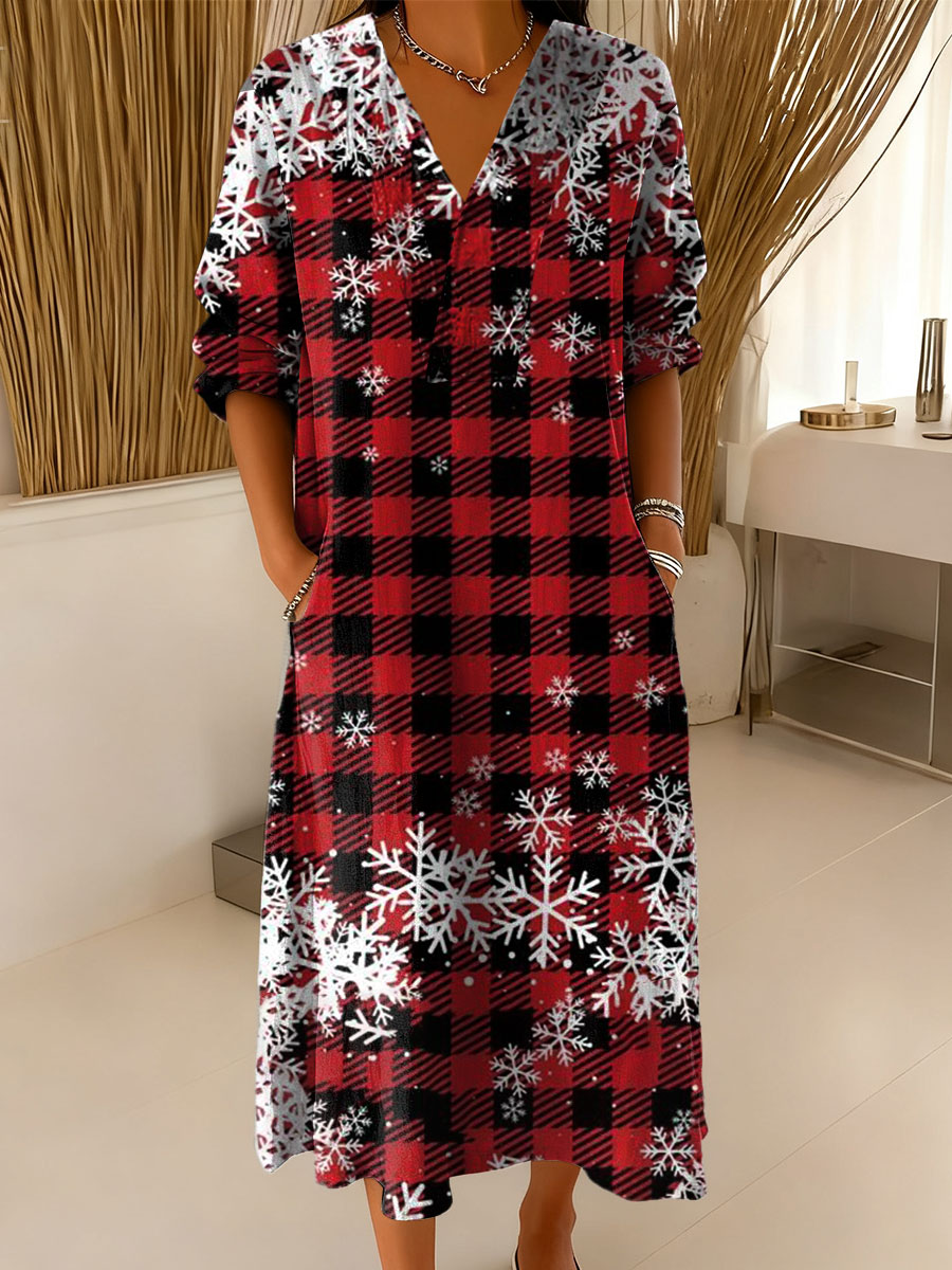 Women's Vintage Christmas Art Print Dress