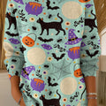 womens-halloween-mixed-cat-pattern-print-casual-pullover-sweater