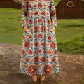Women's Vintage Floral Art Print Cotton Lapel Shirt Dress
