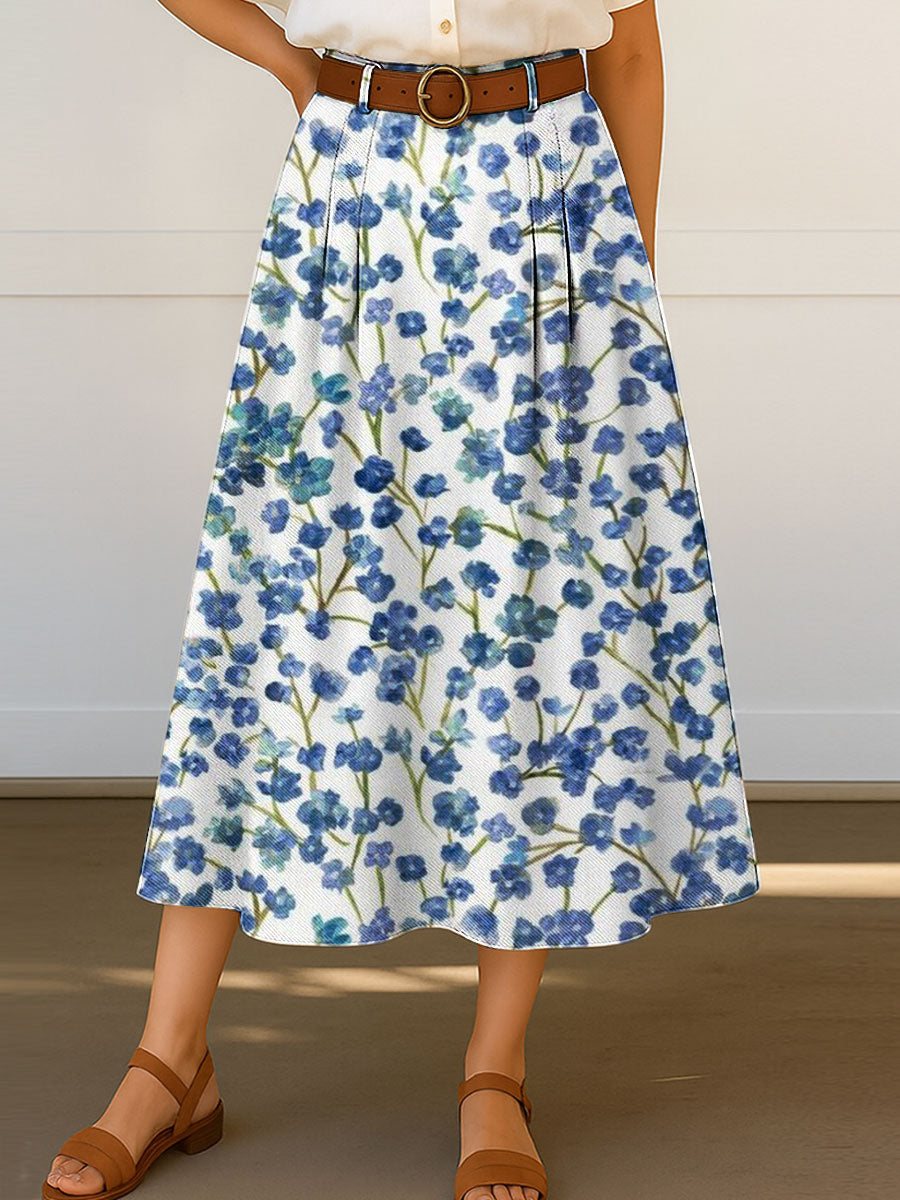 Women's Retro Flowers Floral Pattern Print High Waist Casual A-Line Skirt