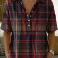 Artistic Plaid-print Short-sleeve Collared Shirt With Half-button Placket