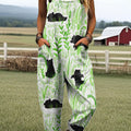 Women's Abstract Panda Art Print Casual 100% Cotton Wide Leg Jumpsuit