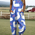 Women's Funny Duck Art Print Casual 100% Cotton Wide Leg Jumpsuit