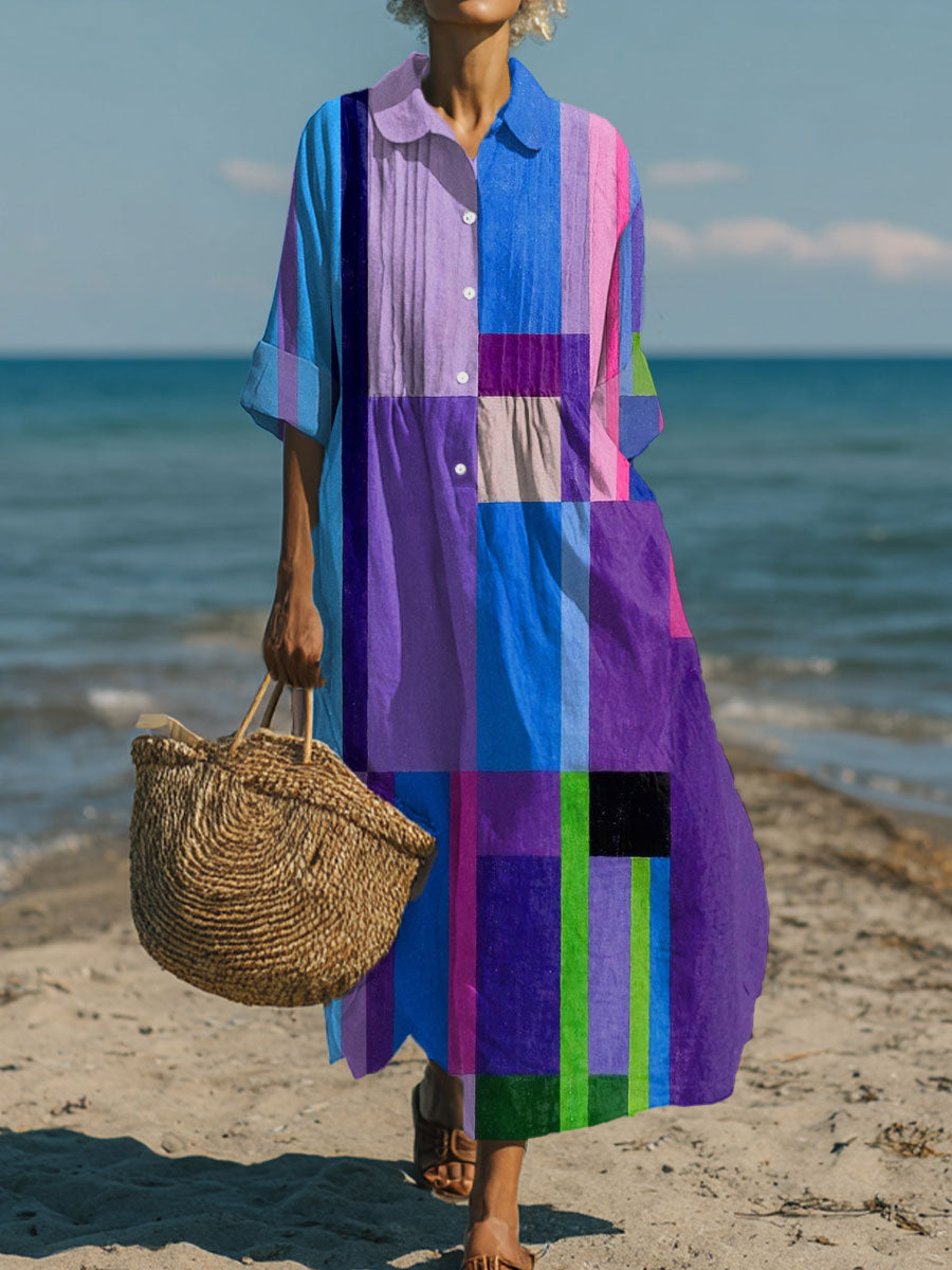 Women's Vintage Abstract Geometry Art Print Pleated Casual Dress