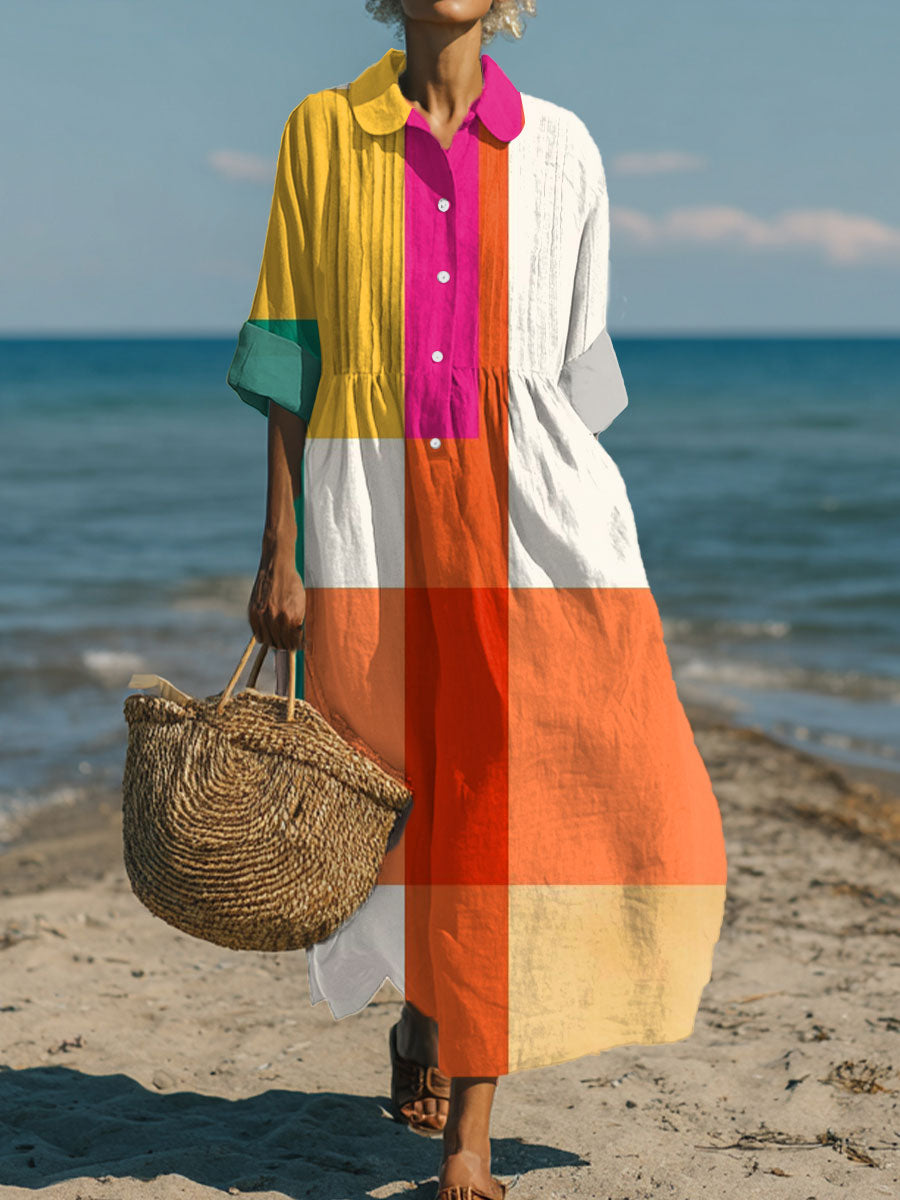 Women's Vintage Abstract Geometry Art Print Pleated Casual Dress