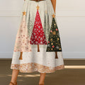 Women's Vintage Christmas Art Print Cotton Skirt