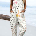 Women's Vintage Flower Art Print Casual 100% Cotton Wide Leg Jumpsuit