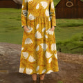 Women's Beautiful Vintage Large Floral Art Print Cotton Lapel Button-Down Shirt Dress