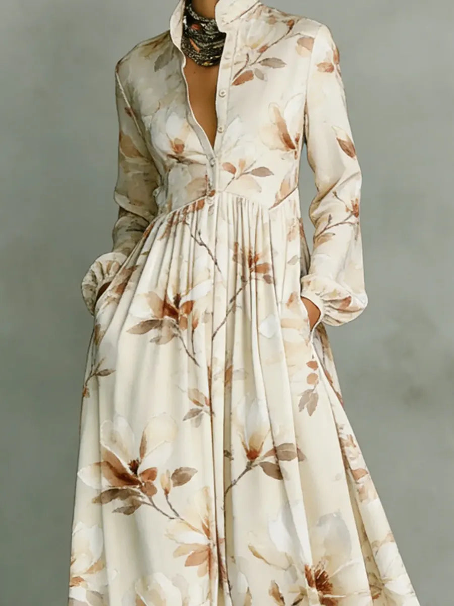 Women's Vintage Floral Art Elegant Romantic Casual Vacation Maxi Dress
