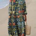 Women's Vintage Floral Art Print Cotton Dress