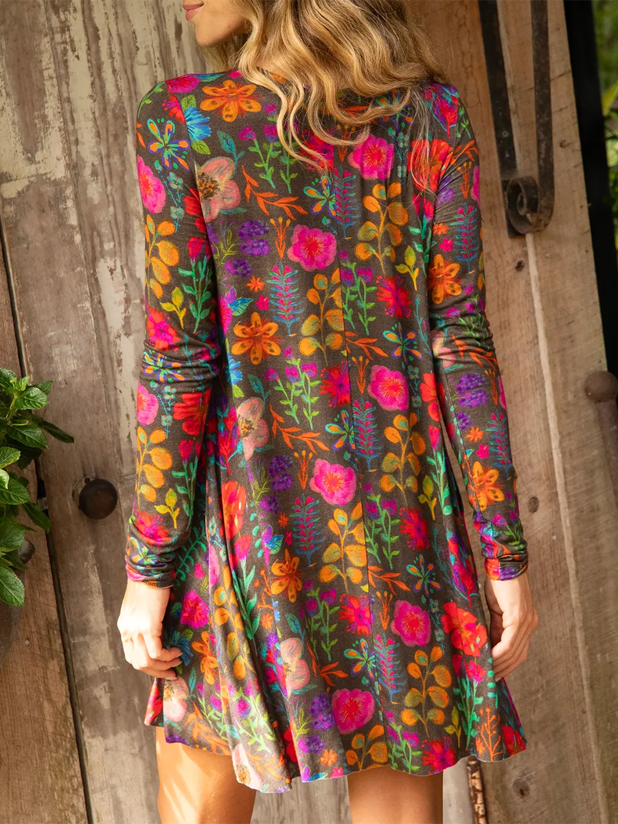 Women's Floral Print Pocket Stretch Mini Dress