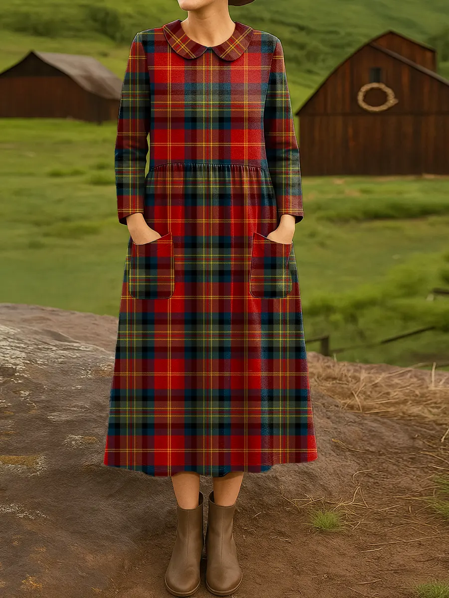 Women's Vintage Plaid Pattern Art Print Casual Cotton Dress