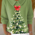 Women's Christmas Tree Art Print Casual Peter Pan Collar 3/4 Sleeve Sweater