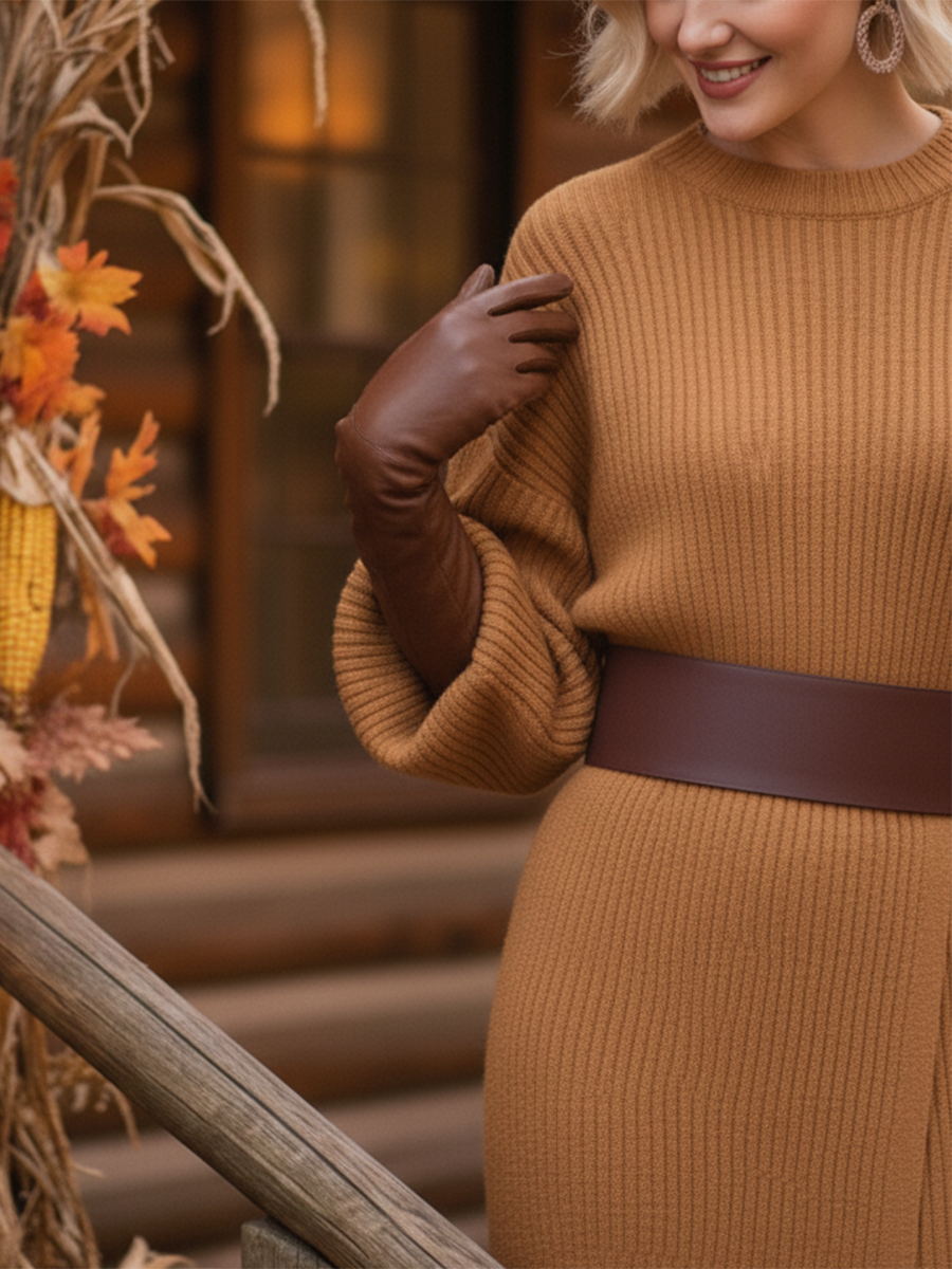 Elegant Solid Color Slit Round Neck Wool Knitted Midi Dress