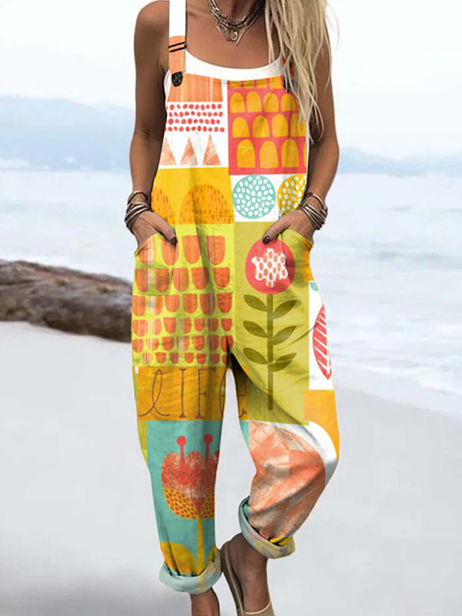 Women's Colourful Art Creative Patterns Print Casual 100% Cotton Wide Leg Jumpsuit
