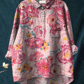 Women's  Flower Print Casual Cotton And Linen Shirt
