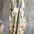 Women's Nationality Floral Art Pattern Print Pocket V-neck Cotton Dress