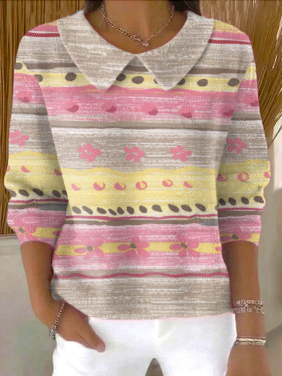 womens-colorful-pattern-stripes-print-casual-peter-pan-collar-3-4-sleeve-sweater