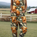 Women's Lovely Floral Highland Cow Pattern Art Print Casual 100% Cotton Wide Leg Jumpsuit