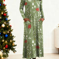 Women's Christmas Tree Pattern Art Print Long-sleeved Dress