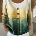 Gradient Colors Print Buttoned V-neck Cardigan Sweater