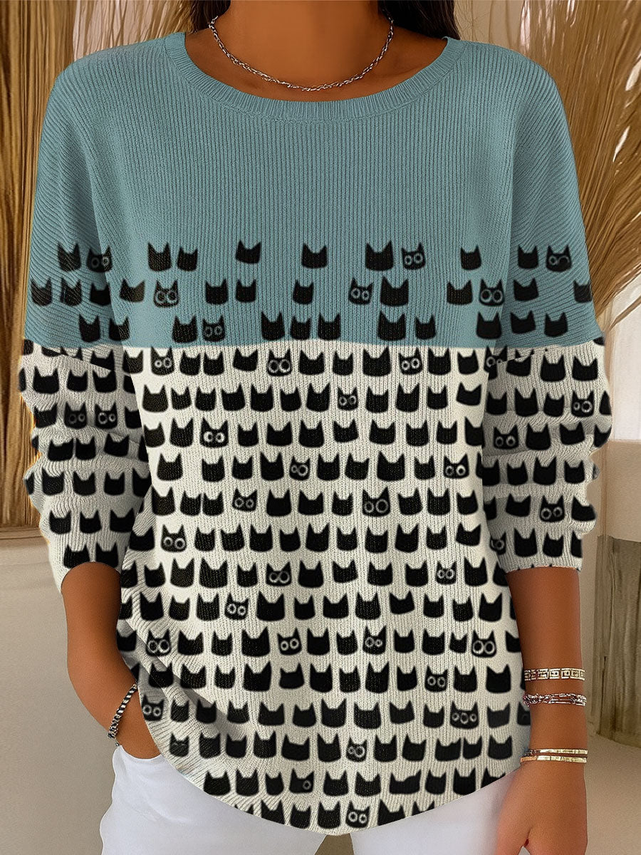 womens-mid-century-modern-cat-art-print-casual-pullover-sweater
