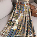 Women's Beautiful Vintage Ethnic Diamond Geometric Check Art Print Cotton Skirt