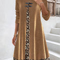 Light Coffee Fake 2in1 Leopard A Line Dress