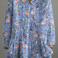 Women's Lovely Butterfly Floral Art Casual Cotton And Linen Ruffle Shirt