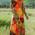 Women's Colorful Diamond Geometric Pattern Art Print Long-sleeved Dress