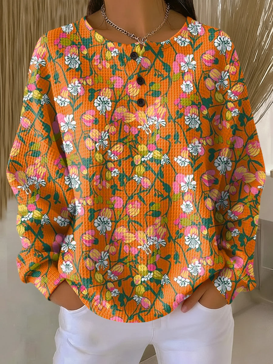 Women's Beautiful Abstract Colorful Floral Painting Art Print Casual Cotton Sweatshirt