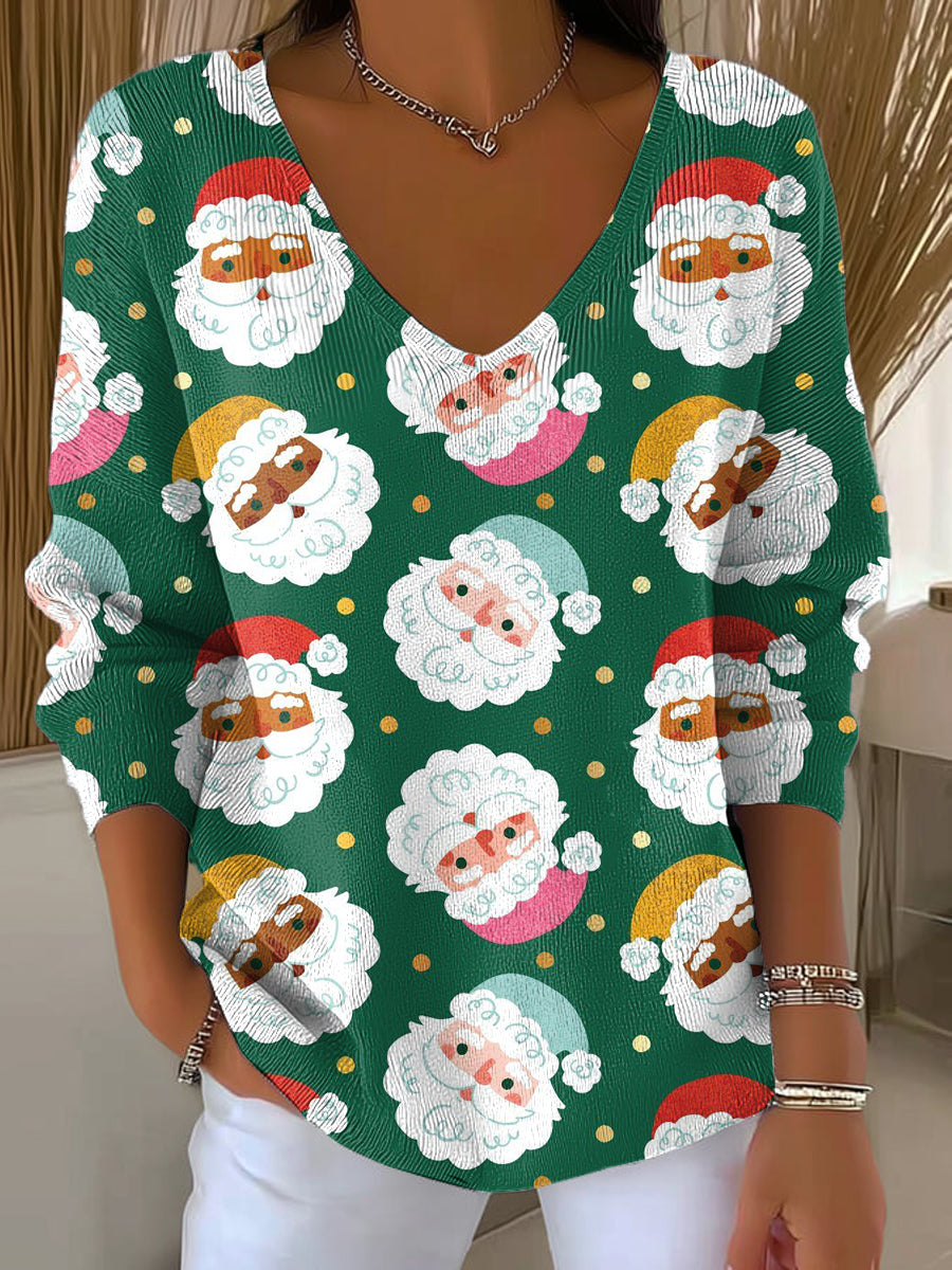Women's Beautiful Cute Santa Claus Painting Art Print Casual Pullover Sweater