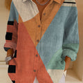 Women's  Vintage Abstract Geometry Art Print Casual Cotton Shirt