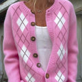 womens-pink-plaid-pattern-art-print-buttoned-cardigan-sweater